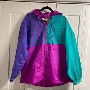 Vintage Action Gem Neon Winbreaker Jacket Nylon Colorblock Hot Pink Purple Large